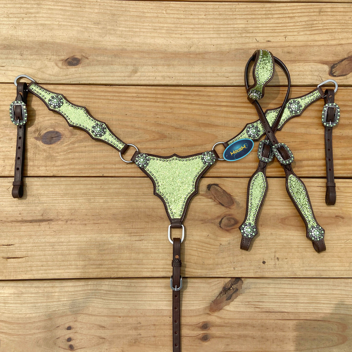 Lime Green Glitter Alligator Design Headstall Tack Set