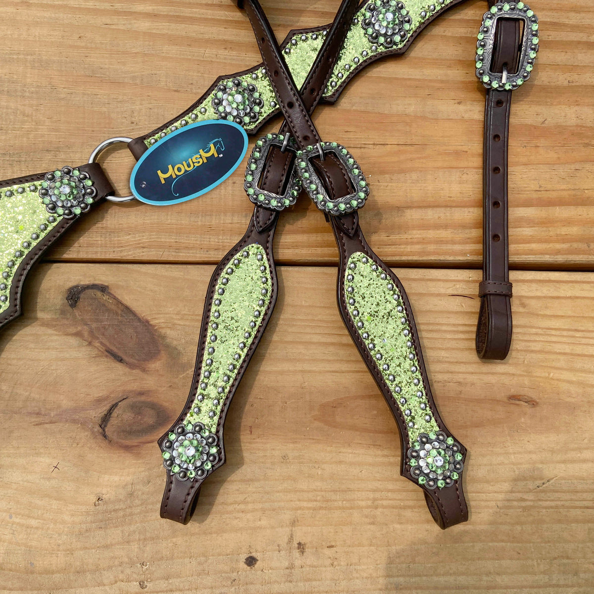 Lime Green Glitter Alligator Design Headstall Tack Set