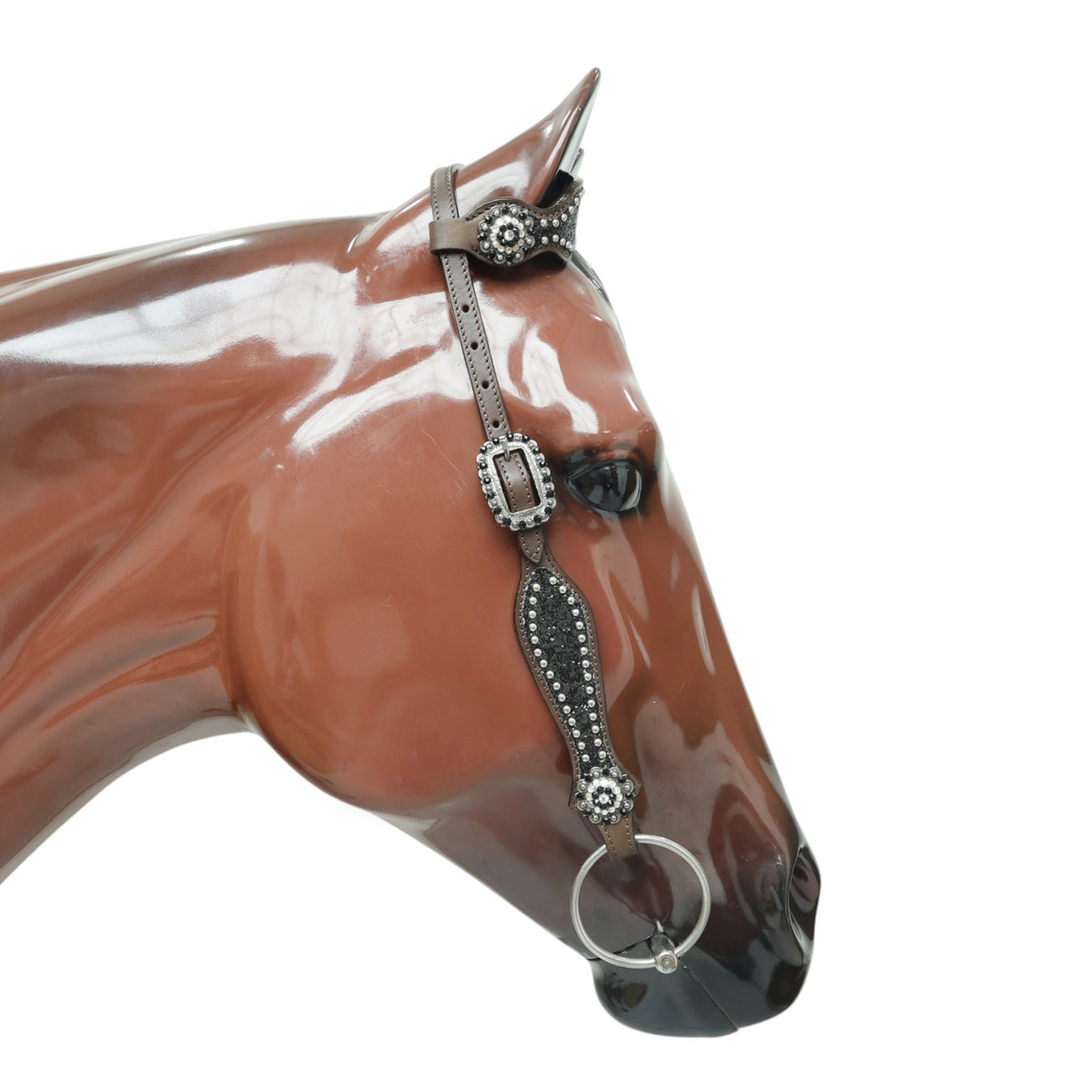 Black Glitter Horse Tack Set with Bling Rhinestone Conchos, Silver Studs