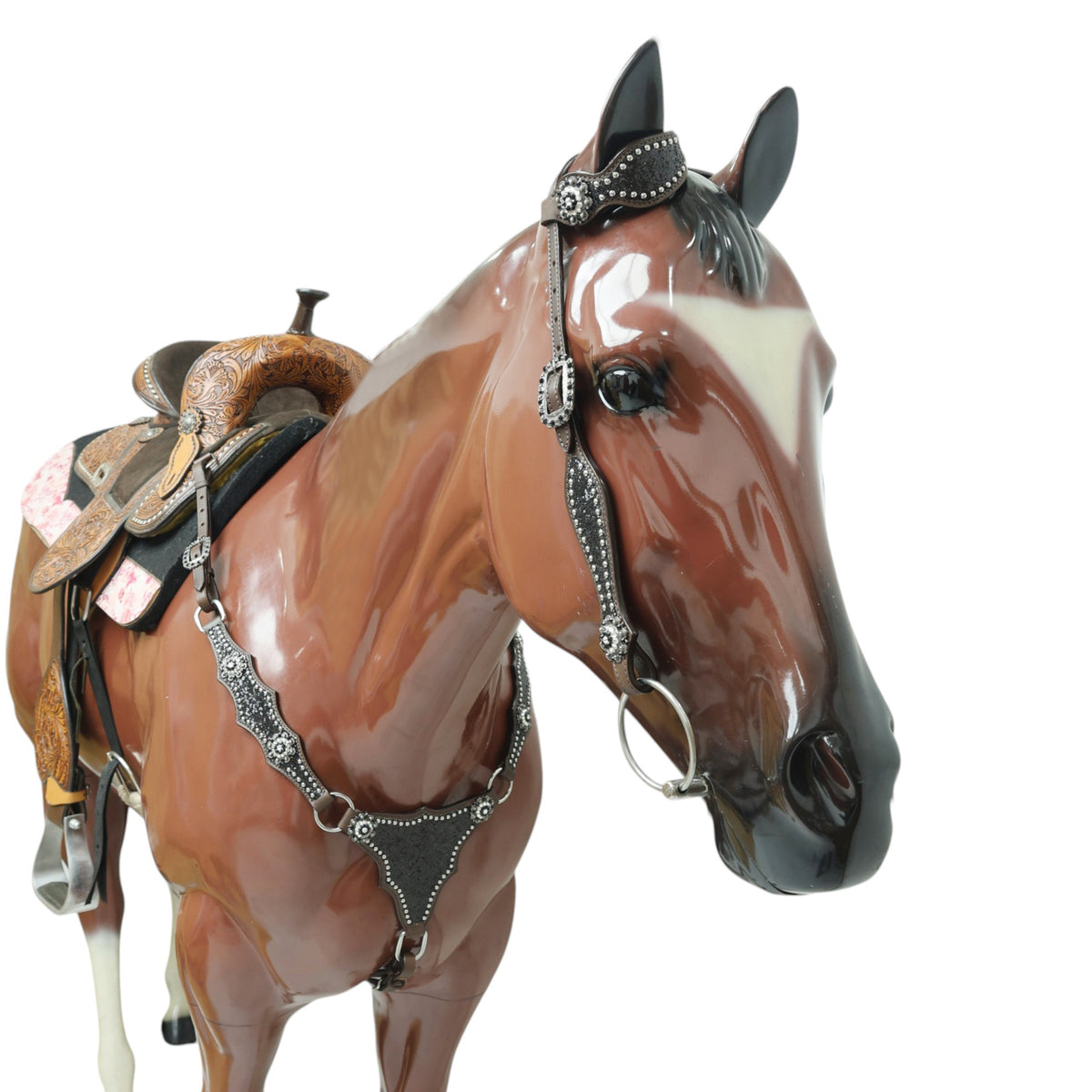Black Glitter Horse Tack Set with Bling Rhinestone Conchos, Silver Studs
