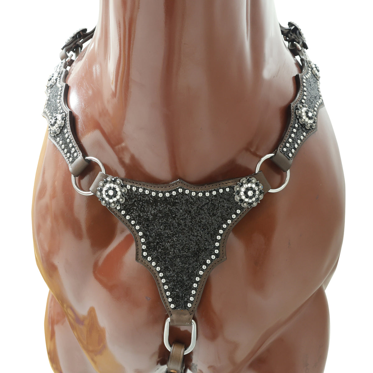 Black Glitter Horse Tack Set with Bling Rhinestone Conchos, Silver Studs