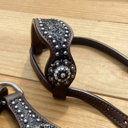 Black Glitter Horse Tack Set with Bling Rhinestone Conchos, Silver Studs