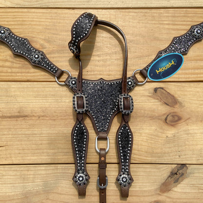 Black Glitter Horse Tack Set with Bling Rhinestone Conchos, Silver Studs