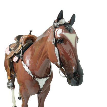 Silver Glitter Headstall Set with Rhinestone Conchos, Silver Studs