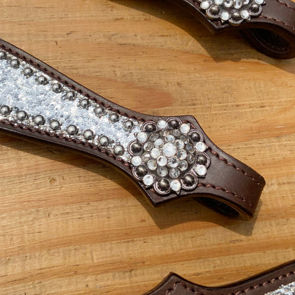Silver Glitter Headstall Set with Rhinestone Conchos, Silver Studs