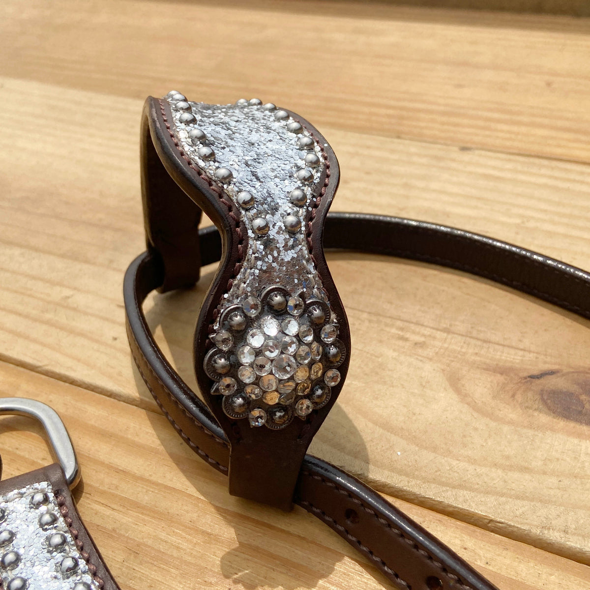 Silver Glitter Headstall Set with Rhinestone Conchos, Silver Studs