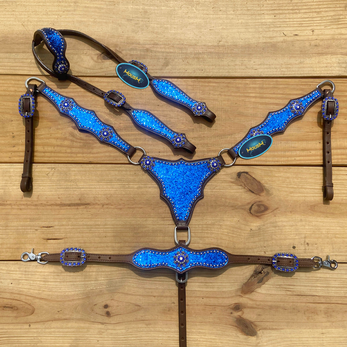 Royal Blue Glitter Alligator Western Horse Tack Set