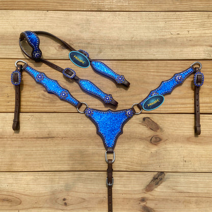 Royal Blue Glitter Alligator Western Horse Tack Set