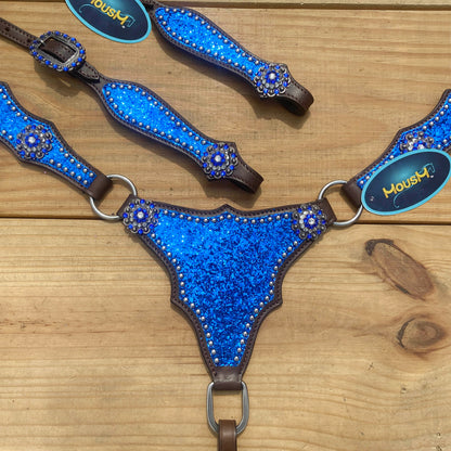 Royal Blue Glitter Alligator Western Horse Tack Set