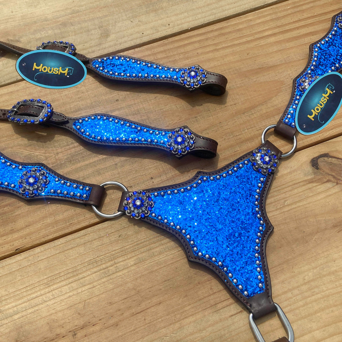 Royal Blue Glitter Alligator Western Horse Tack Set