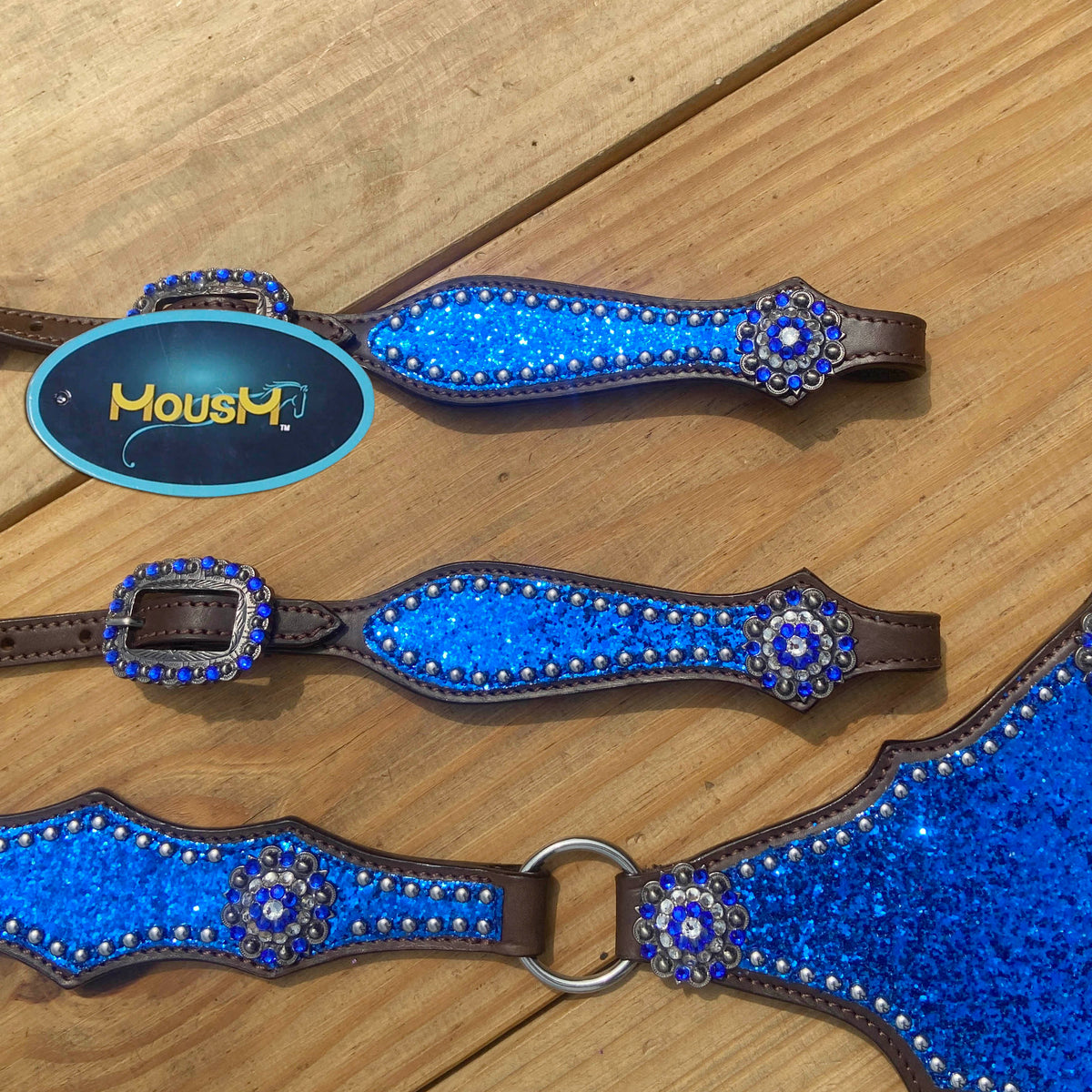Royal Blue Glitter Alligator Western Horse Tack Set