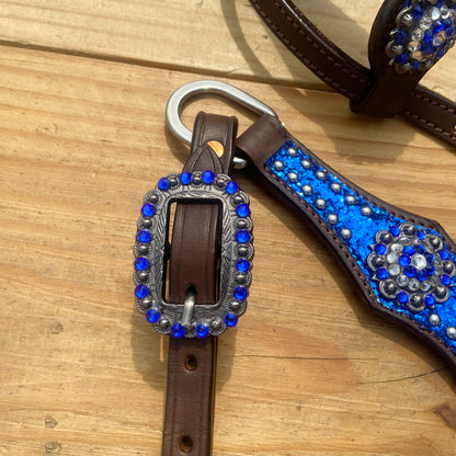 Royal Blue Glitter Alligator Western Horse Tack Set