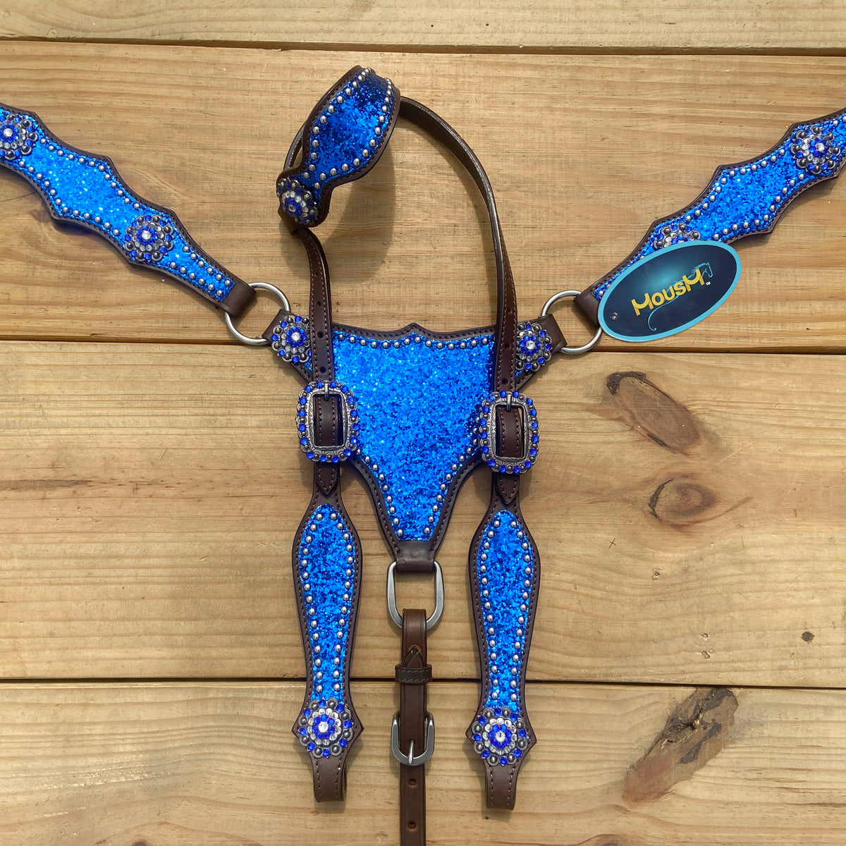 Royal Blue Glitter Alligator Western Horse Tack Set