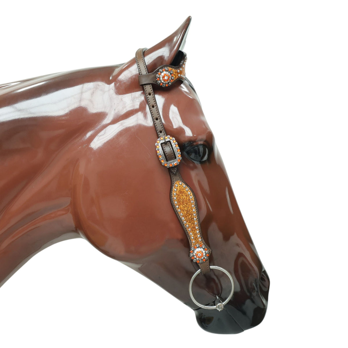 Orange Glitter Alligator Horse Tack Set with Rhinestone Conchos