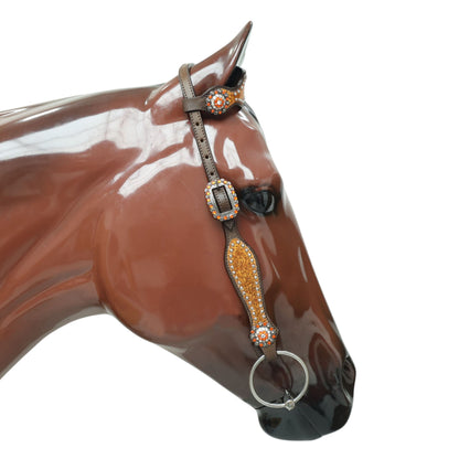 Orange Glitter Alligator Horse Tack Set with Rhinestone Conchos