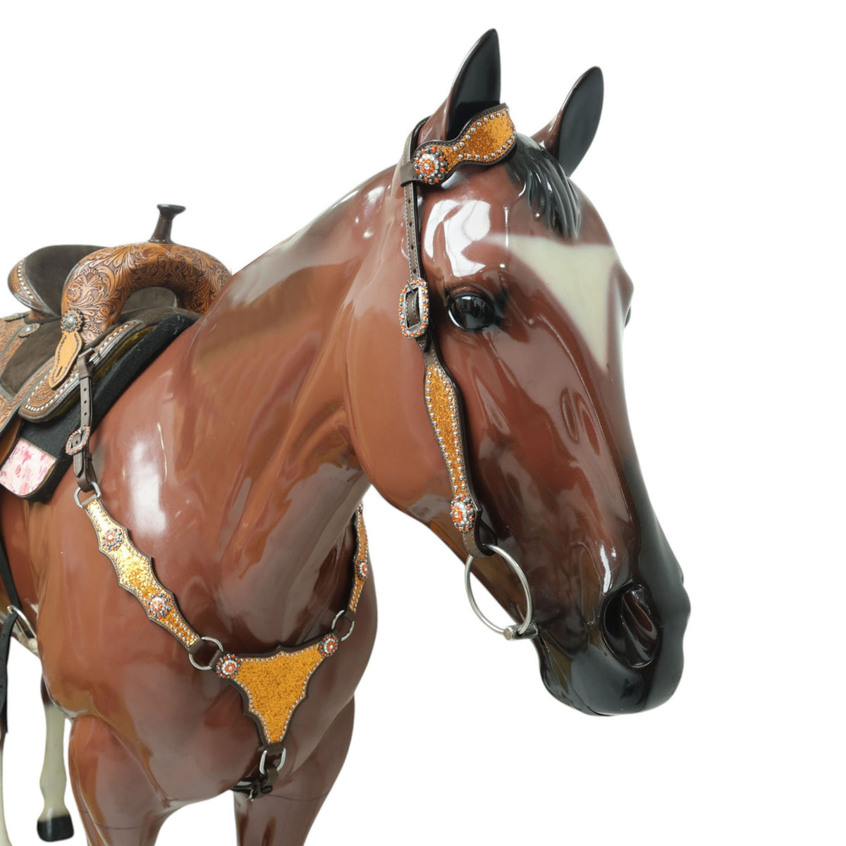 Orange Glitter Alligator Horse Tack Set with Rhinestone Conchos
