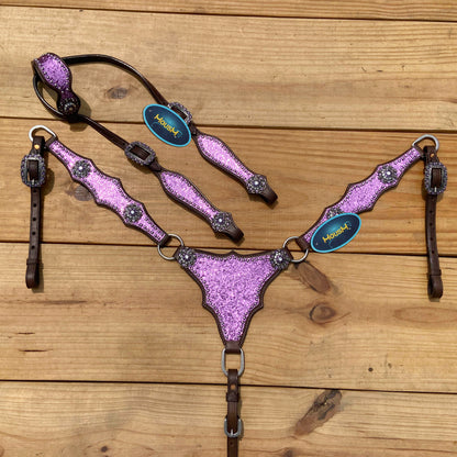 Light Purple Glitter Headstall and Breast Collar Tack Set