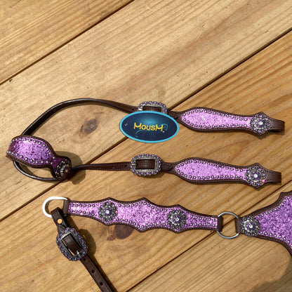 Light Purple Glitter Headstall and Breast Collar Tack Set