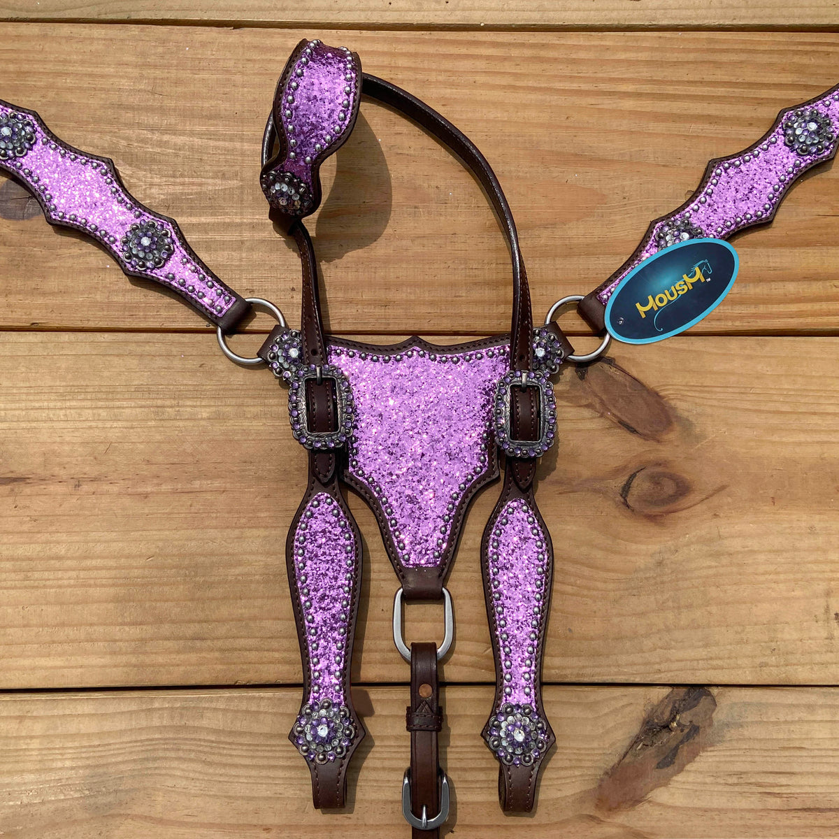 Light Purple Glitter Headstall and Breast Collar Tack Set