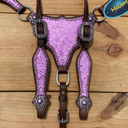 Light Purple Glitter Headstall and Breast Collar Tack Set