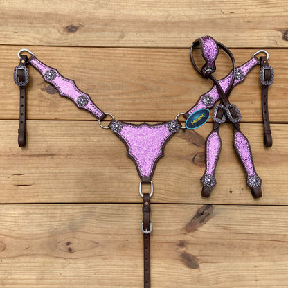 Light Purple Glitter Headstall and Breast Collar Tack Set
