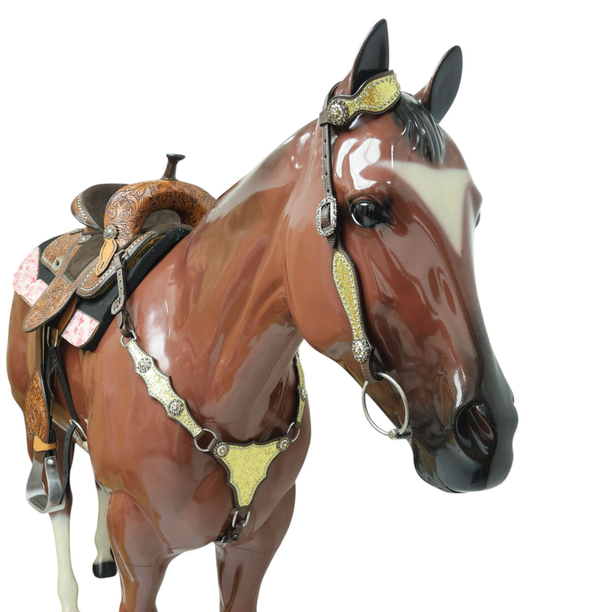 Golden Glitter Alligator Western Tack Set with Rhinestone Conchos