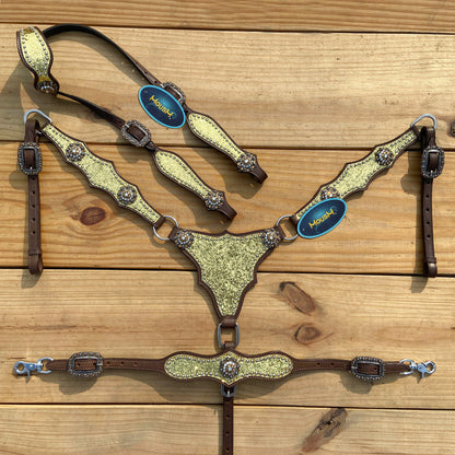 Golden Glitter Alligator Western Tack Set with Rhinestone Conchos