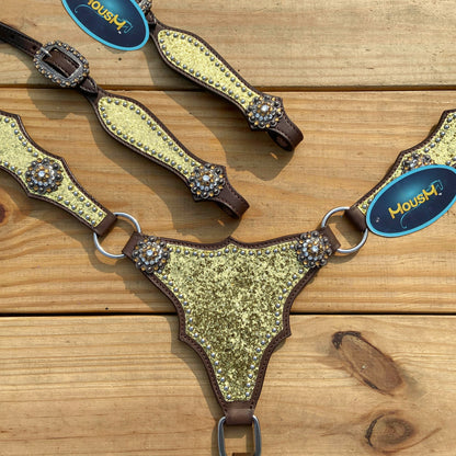 Golden Glitter Alligator Western Tack Set with Rhinestone Conchos