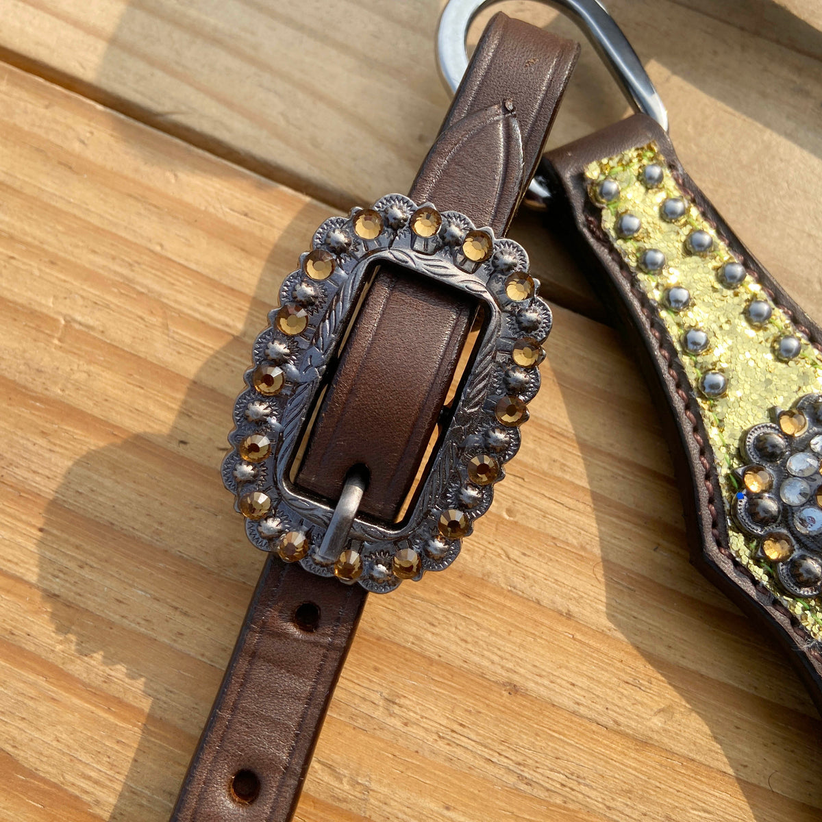 Golden Glitter Alligator Western Tack Set with Rhinestone Conchos