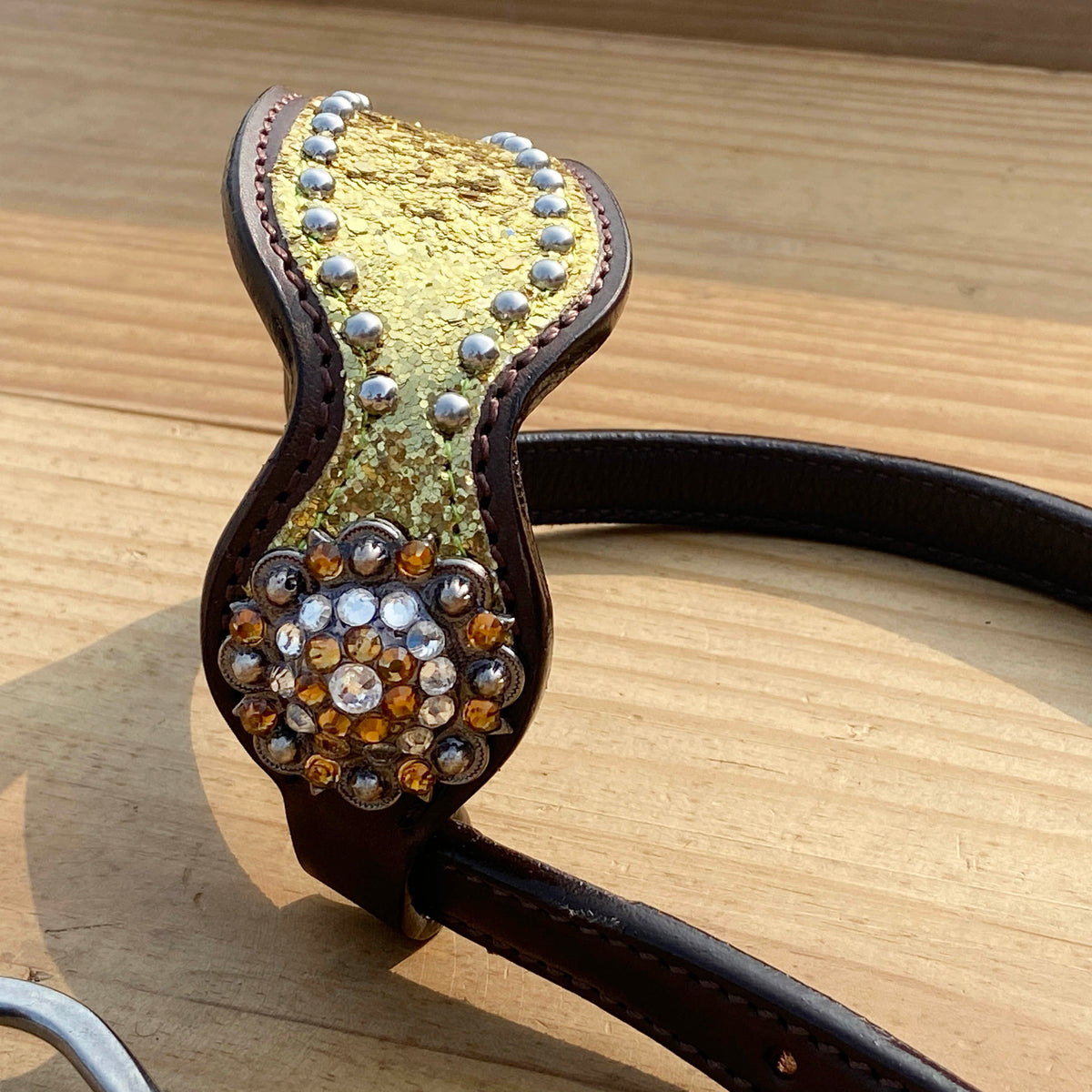 Golden Glitter Alligator Western Tack Set with Rhinestone Conchos