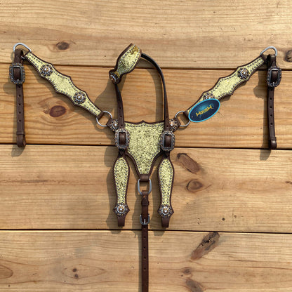 Golden Glitter Alligator Western Tack Set with Rhinestone Conchos