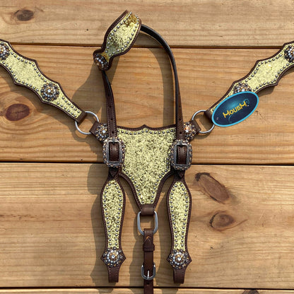 Golden Glitter Alligator Western Tack Set with Rhinestone Conchos