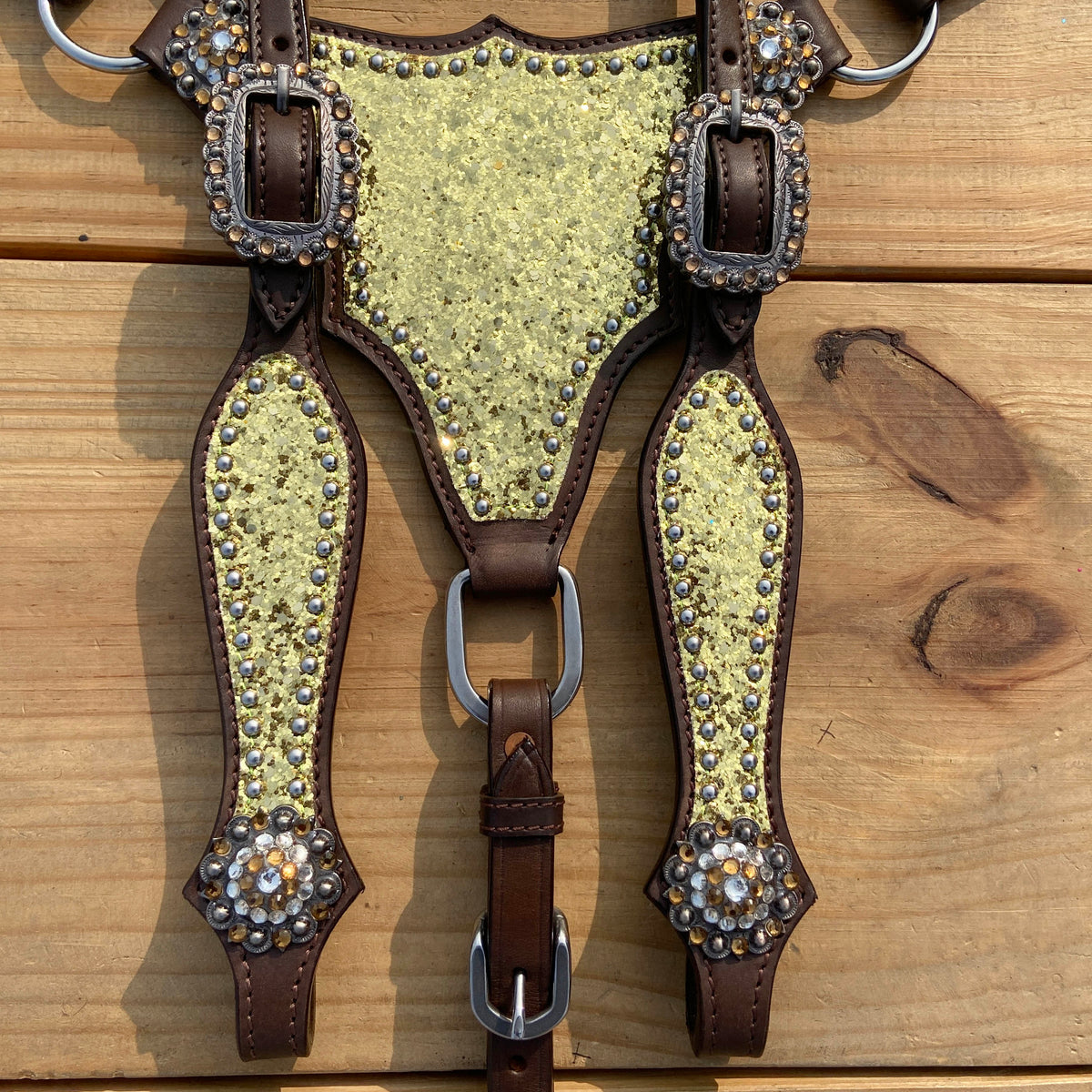 Golden Glitter Alligator Western Tack Set with Rhinestone Conchos