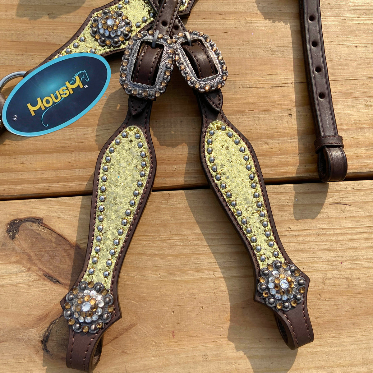 Golden Glitter Alligator Western Tack Set with Rhinestone Conchos