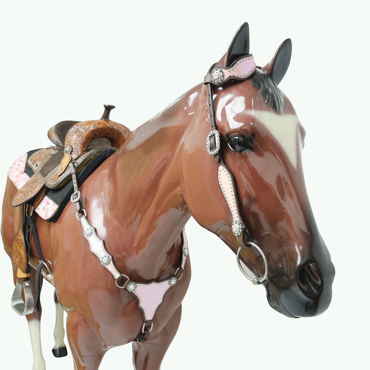 Light Pink Glitter Western Horse Tack Set with Alligator Design and Rhinestone Conchos