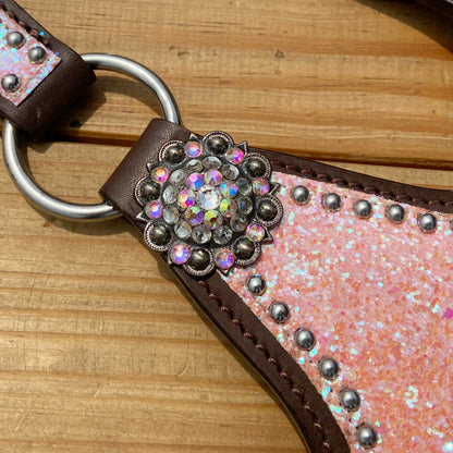 Light Pink Glitter Western Horse Tack Set with Alligator Design and Rhinestone Conchos