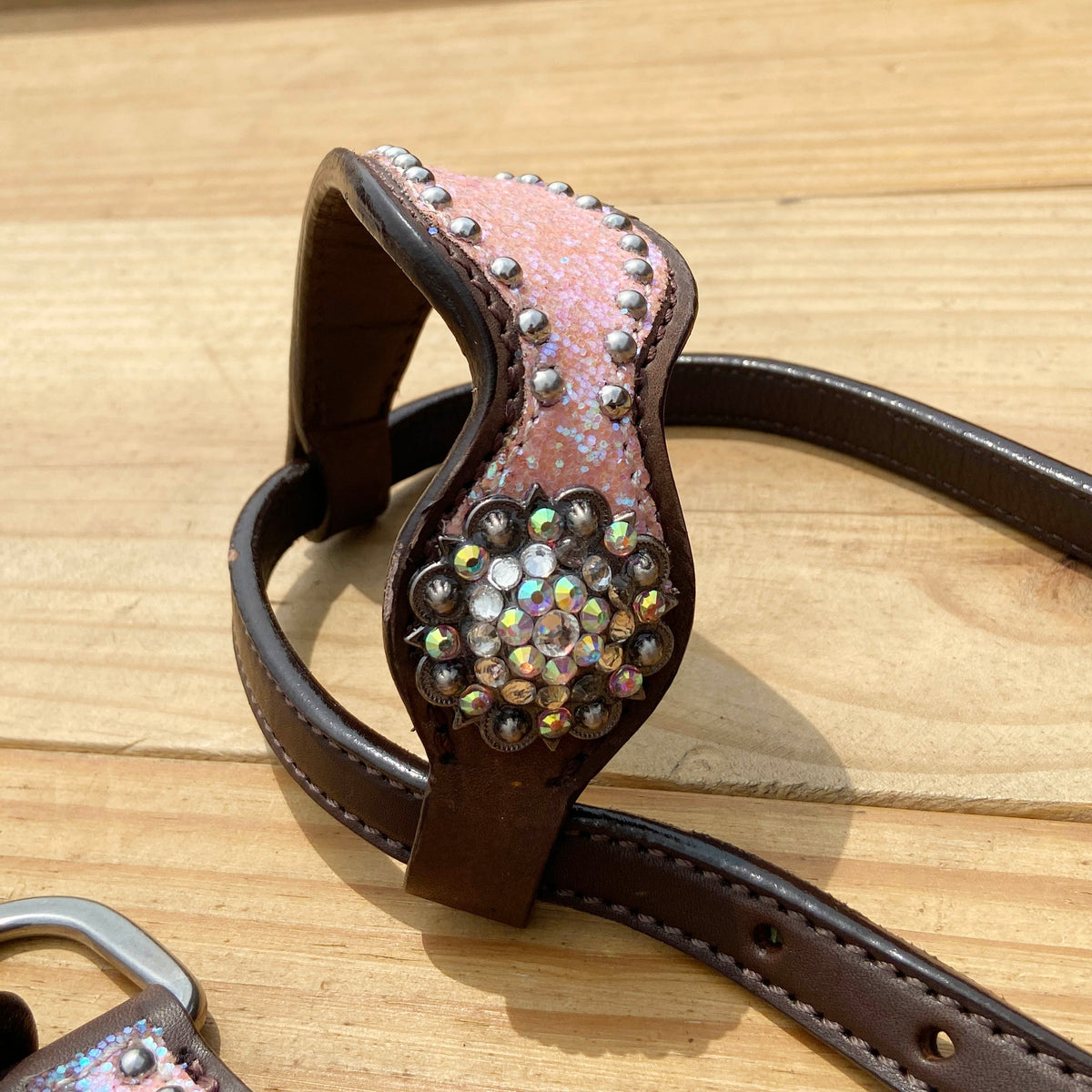 Light Pink Glitter Western Horse Tack Set with Alligator Design and Rhinestone Conchos