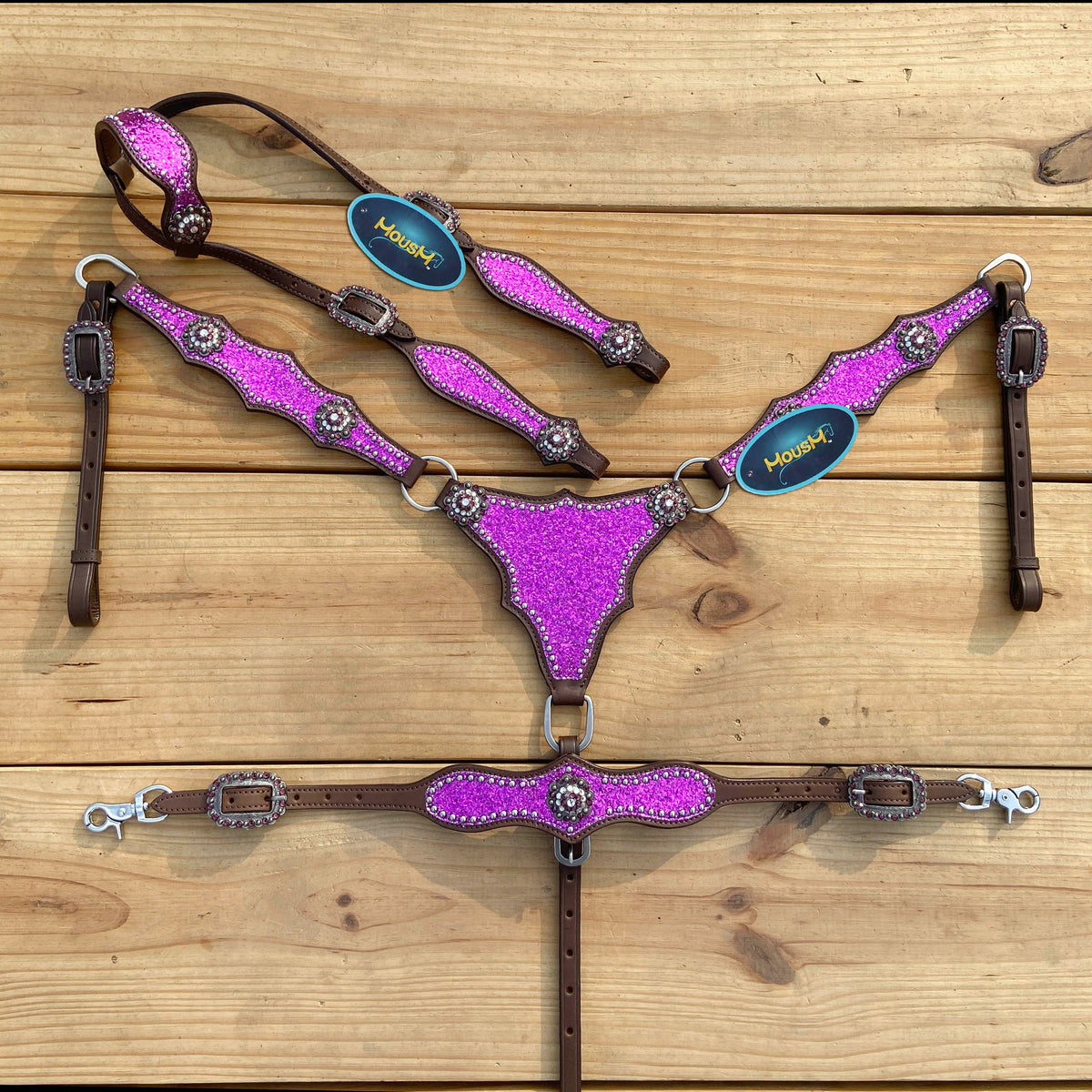 Purple Glitter Alligator Western Headstall and Breast Collar Set