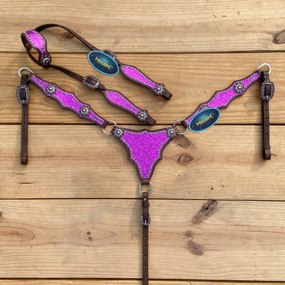 Purple Glitter Alligator Western Headstall and Breast Collar Set