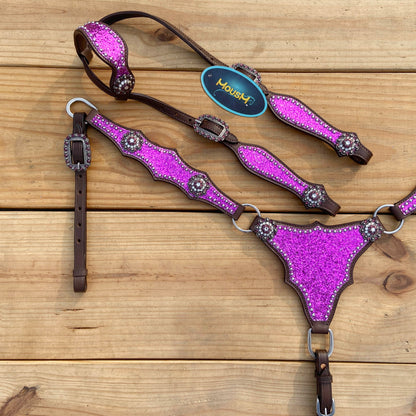 Purple Glitter Alligator Western Headstall and Breast Collar Set