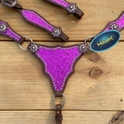 Purple Glitter Alligator Western Headstall and Breast Collar Set
