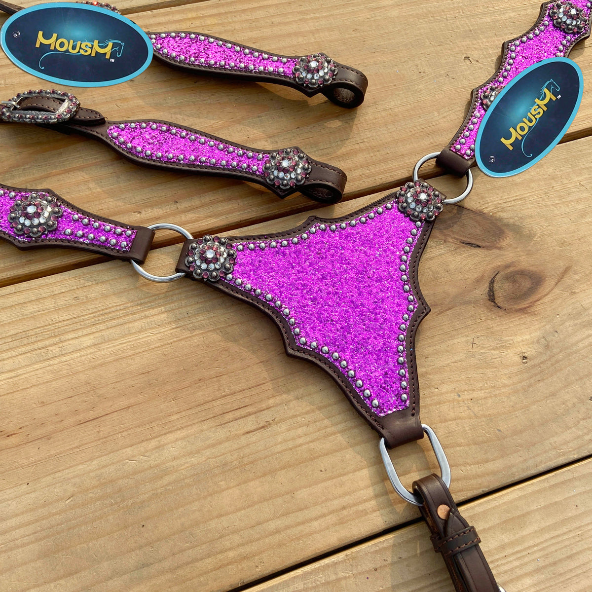 Purple Glitter Alligator Western Headstall and Breast Collar Set