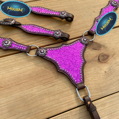 Purple Glitter Alligator Western Headstall and Breast Collar Set