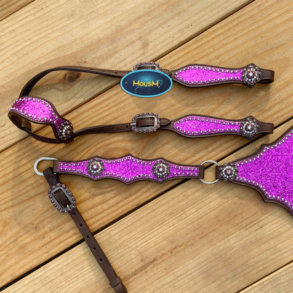 Purple Glitter Alligator Western Headstall and Breast Collar Set