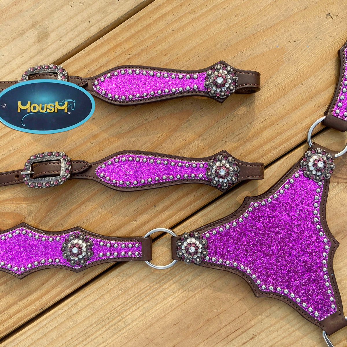 Purple Glitter Alligator Western Headstall and Breast Collar Set