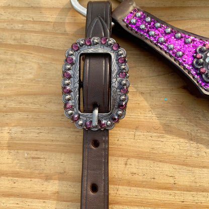 Purple Glitter Alligator Western Headstall and Breast Collar Set