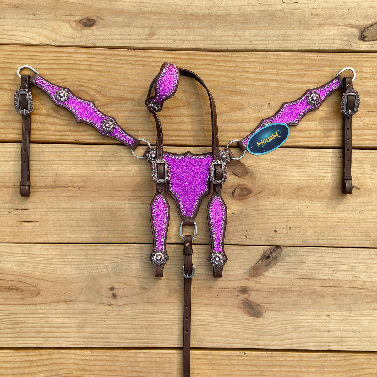 Purple Glitter Alligator Western Headstall and Breast Collar Set