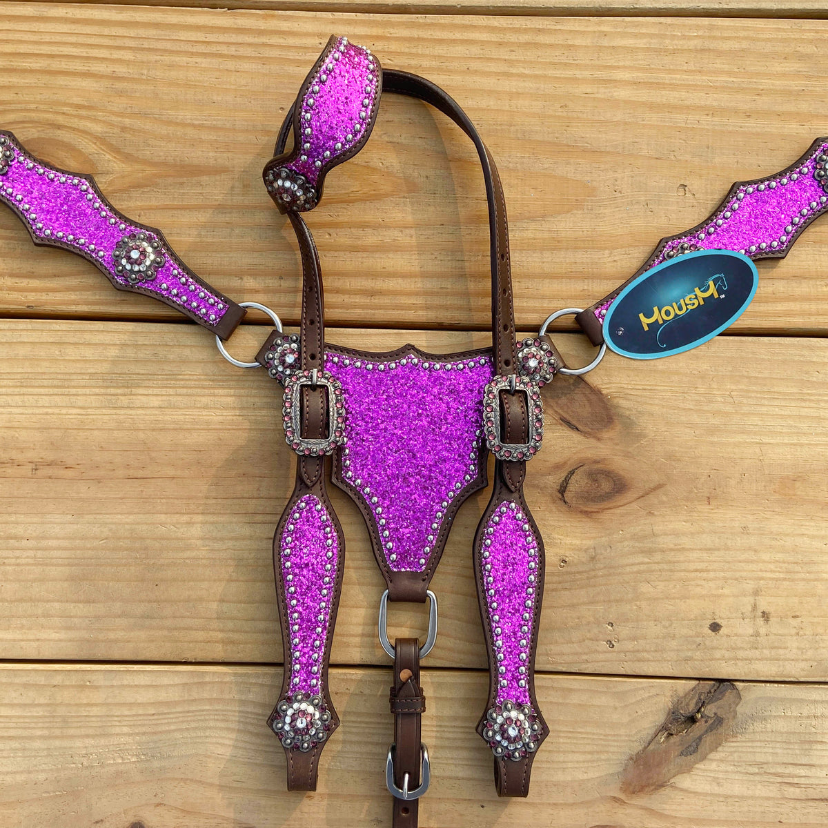 Purple Glitter Alligator Western Headstall and Breast Collar Set