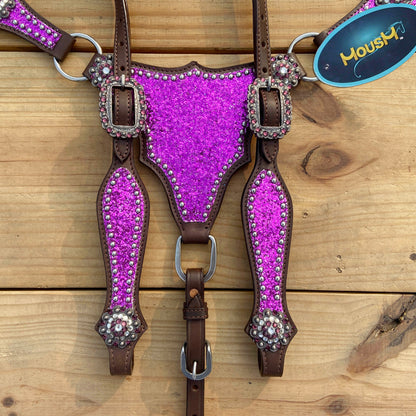 Purple Glitter Alligator Western Headstall and Breast Collar Set
