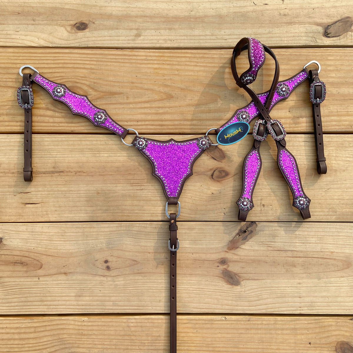 Purple Glitter Alligator Western Headstall and Breast Collar Set